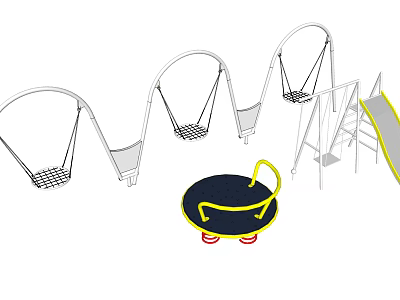Fun Outdoor Playground Equipment With Swings Trampoline Slide And Metal Frames 3d model