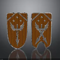 Medieval Orange Shield With Silver Eagle Wings Crossed Swords And Star Motifs