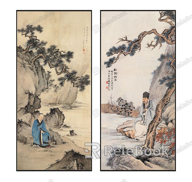 Chinese Landscape Painting Classic Zen Character Landscape Pattern Hanging Painting Combination model