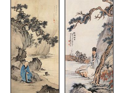 Chinese Landscape Painting Classic Zen Character Landscape Pattern Hanging Painting Combination model