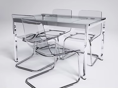Transparent Modern Table and Chair Set with Clear Acrylic Surface and Metal Legs 3d model