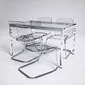 Transparent Modern Table and Chair Set with Clear Acrylic Surface and Metal Legs