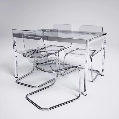 Transparent Modern Table and Chair Set with Clear Acrylic Surface and Metal Legs 3d model