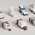 Various SPA Treatment Massage Beds And Chairs With Towels Stools And Baskets