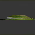 Cartoon Scene Of Round Fortress With Green Grass Pathway And White Circular Wall Entrance