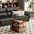 Modern Wooden Side Table With Storage Shelves In Living Room