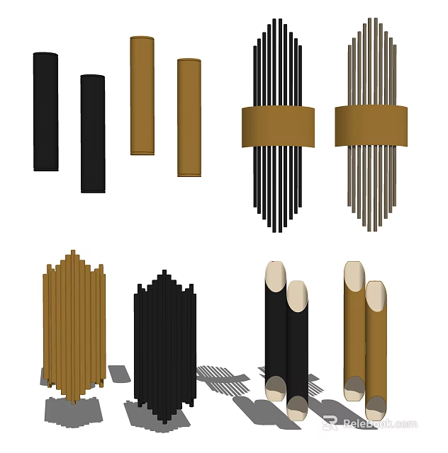 Modern Style Wall Lamps With Black Brown Striped Design And Arched Top Features 3d model 