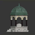 Ornate Pavilion Structure With Green Dome White Base Red Columns And Steps 3d model