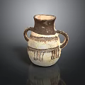 Sculptural Carving Ceramic Vase Featuring Two Handles And Fringe Design Patterns