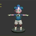 Game Movie Character 3D Model With Blue Double Buns Green Eyes Blue Top White Skirt