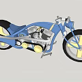 Vintage Blue Custom Motorcycle With Yellow Spoked Wheels And Shiny Chrome Engine