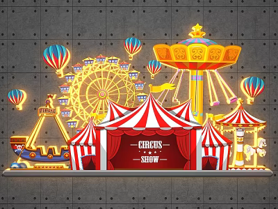 Vibrant Children Show Setup Featuring Carousel Ferris Wheel Tents And Balloons 3d model