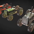 Three Colorful Vintage Utility Tractors with Large Wheels Classic Design and Retro Style
