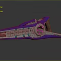 Futuristic Purple Metallic Weapon Featuring Glowing Core And Sleek Mechanical Design