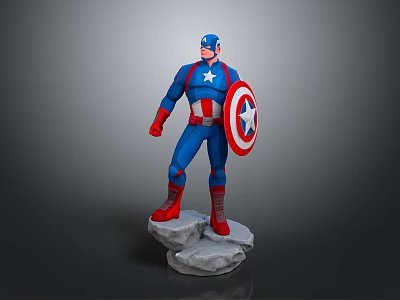 Captain America Statue In Blue Uniform With Star Shield Red Gloves On Stone Base 3d model