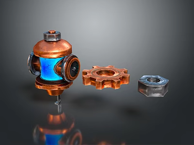 Hardware Tools Including Blue Component Gear And Metallic Nut Parts 3d model