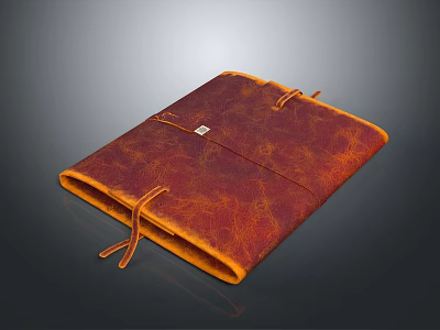 Elegant Brown Leather Case With Orange Trim And Adjustable Strap Design 3d model