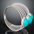 Fashion Silver Metal Bracelet With Multiple Wire Strands And Three Turquoise Stones