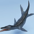 Ancient Reptile With Long Snout Sharp Teeth And Streamlined Body Swimming In Water