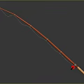 Red fishing rod with hanging fishing line on gray background for daily household use