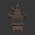 Traditional Chinese Wooden Architectural Pavilion With Multi tiered Structure Carved Decorations Flying Eaves And Bell
