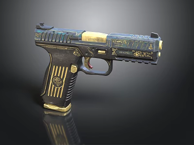 Ornate Gold And Black Pistol With Intricate Engravings And Detailed Patterns 3d model