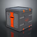 Gray And Orange Cube Shaped Household Storage Container With Decorative Strips And Practical Design Features 3d model