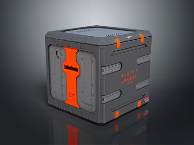 Gray And Orange Cube Shaped Household Storage Container With Decorative Strips And Practical Design Features 3d model