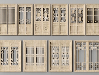 Chinese-style double-door wooden door 3d model