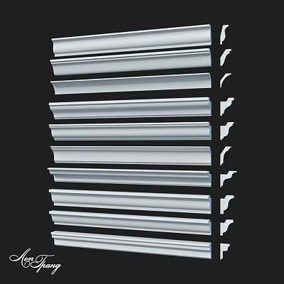 Silver Metal Decorative Building Components With Parallel Strip Design For Architecture 3d model