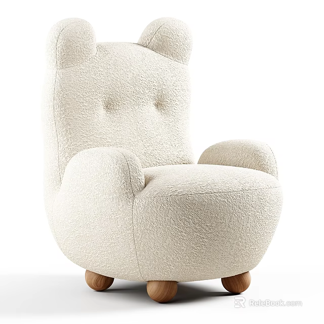 Cream Colored Plush Fabric Accent Chair With Rounded Armrests Button Tufting And Wooden Legs 3d model 