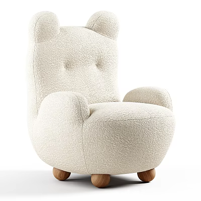 Cream Colored Plush Fabric Accent Chair With Rounded Armrests Button Tufting And Wooden Legs 3d model