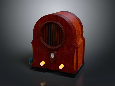 Vintage Electronic Radio With Wooden Case Circular Speaker Grille And Yellow Indicator Lights 3d model