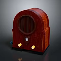 Vintage Electronic Radio With Wooden Case Circular Speaker Grille And Yellow Indicator Lights