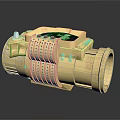 Golden Cylindrical Equipment Featuring Metallic Structure And Green Red Components 3d model