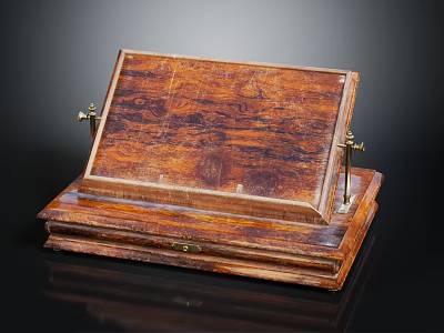 Vintage Wooden Tray With Metal Brackets And Carved Wood Grain Base Decorative Design 3d model