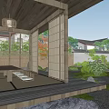Traditional Japanese Courtyard Garden With Rock Formations Pruned Shrubs And Gravel Paths