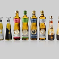 Various Condiment Bottles With Different Designs For Kitchen Seasonings Including Olive Oil And Honey