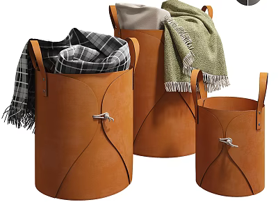 Modern Leather Storage Baskets with Handles in Three Sizes for Organizing Blankets 3d model