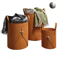 Modern Leather Storage Baskets with Handles in Three Sizes for Organizing Blankets 3d model