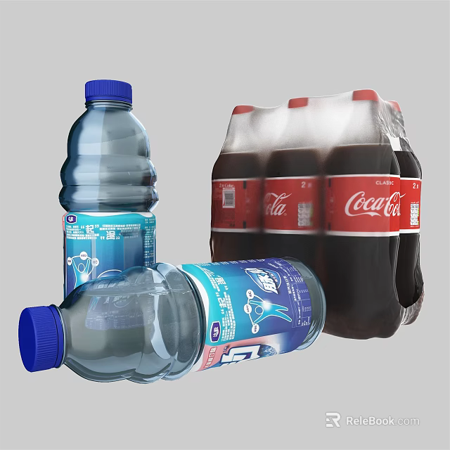Assorted Bottled Drinks Featuring Mineral Water And Coca Cola Multi Pack Plastic Bottles 3d model 