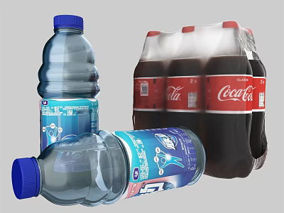 Assorted Bottled Drinks Featuring Mineral Water And Coca Cola Multi Pack Plastic Bottles 3d model