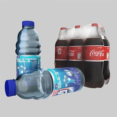 Assorted Bottled Drinks Featuring Mineral Water And Coca Cola Multi Pack Plastic Bottles 3d model