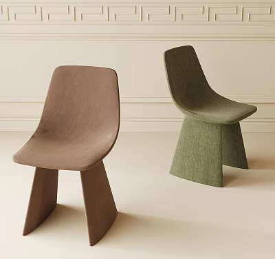 Brown And Green Modern Single Chairs With Geometric Legs And Minimalist Design 3d model