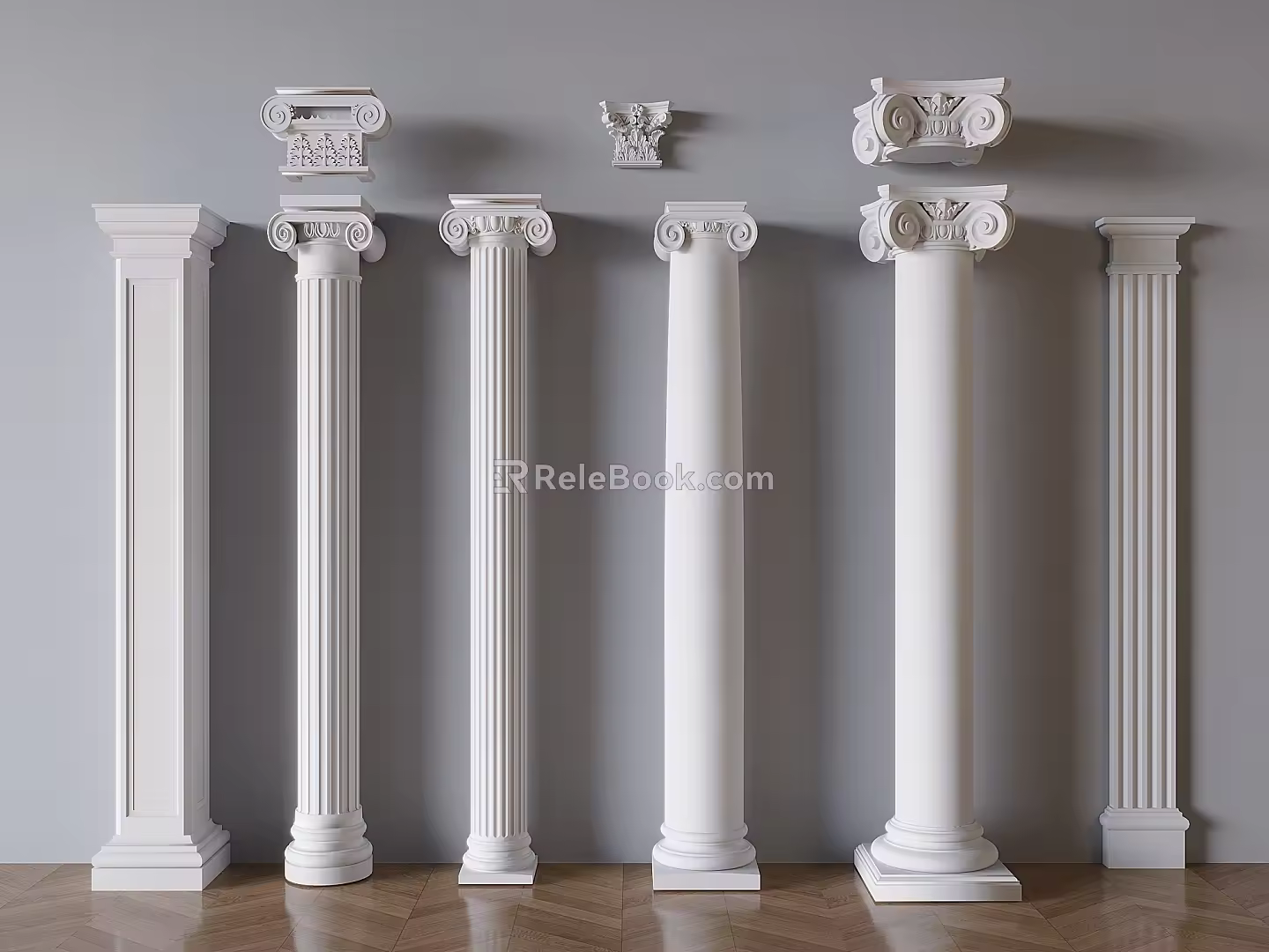 European Classical Roman Column Simple European Column Carved Column Head Column 3d model