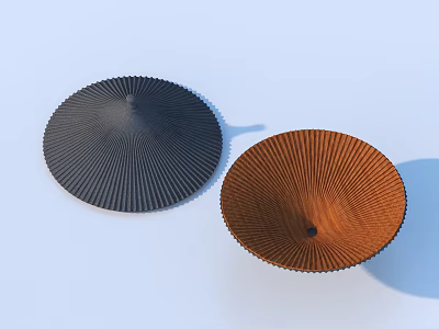 Round Textured Decorative Objects In Black And Brown With Radiated Patterns 3d model