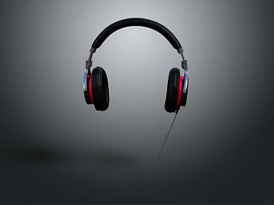 Black Over Ear Headphones With Red Accents Wired Design For Superior Audio Experience 3d model