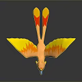 Colorful Flying Animal With Yellow Orange Wings Red Yellow Tail Blue Beak And Orange Body