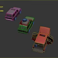 Gray Camouflage Green and Red Toy Cars with Open Doors Displayed on Dark Surface