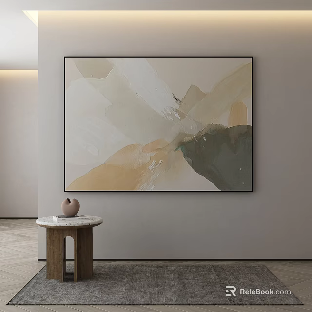 Abstract Painting In Minimalist Interior With Side Table Decor 3d model